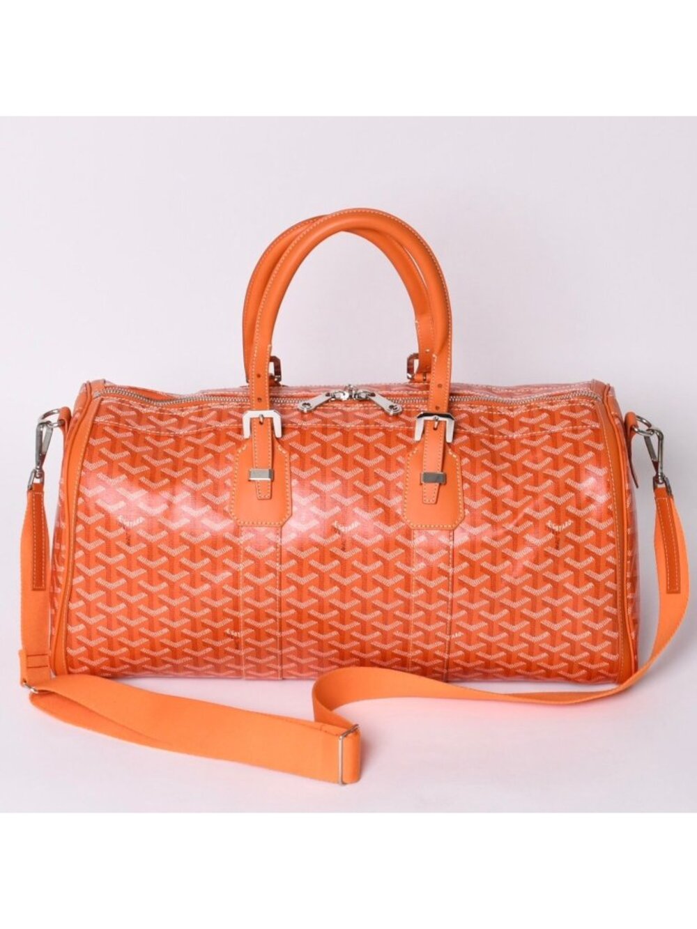 Goyard Croisiere 45 Boston Bag Orange Leather Silver